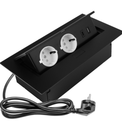 VGRADNA VTIČNICA , 2xSHUKO, USB A+C, BREZ KABEL, ČRNA