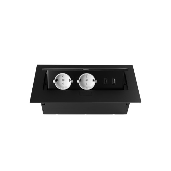 Utičnica za namještaj 2x schuko utičnica, USB A+C, bez kabela, crna