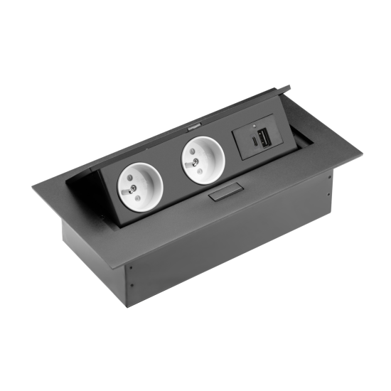 VGRADNA VTIČNICA  2x VTIČNICA Z OZEMLJITVIJO , USB A+C, NAPAJALNI  KABEL Z VTIKAČEM,, ČRNA