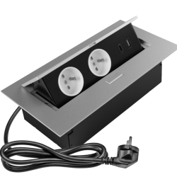 VGRADNA VTIČNICA  2x VTIČNICA Z OZEMLJITVIJO , USB A+C, NAPAJALNI  KABEL Z VTIKAČEM,, ALU
