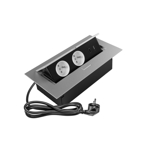 VGRADNA VTIČNICA  2x VTIČNICA Z OZEMLJITVIJO , USB A+C, NAPAJALNI  KABEL Z VTIKAČEM,, ALU