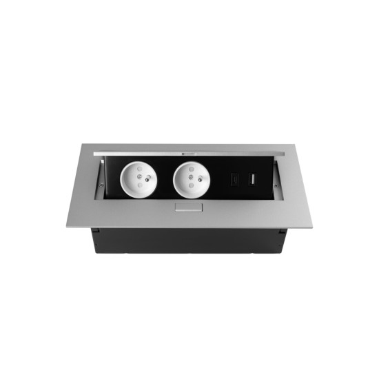 VGRADNA VTIČNICA  2x VTIČNICA Z OZEMLJITVIJO , USB A+C, NAPAJALNI  KABEL Z VTIKAČEM,, ALU