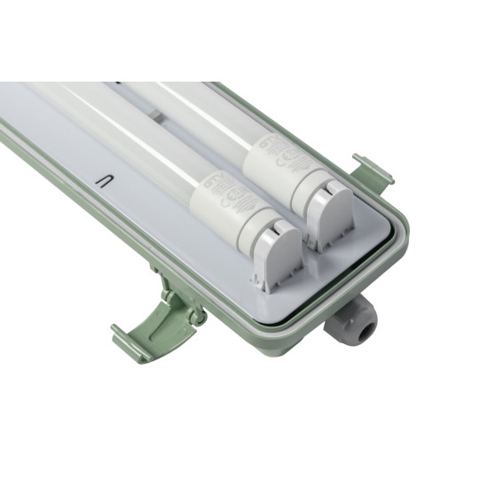 Hermetična svjetiljka  HELIOS-LED 218 BIS, T8 LED, G13, AC220-240V, 50/60Hz, IP65, ABS/PS, s kabelskim razvodom za fluo svjet.