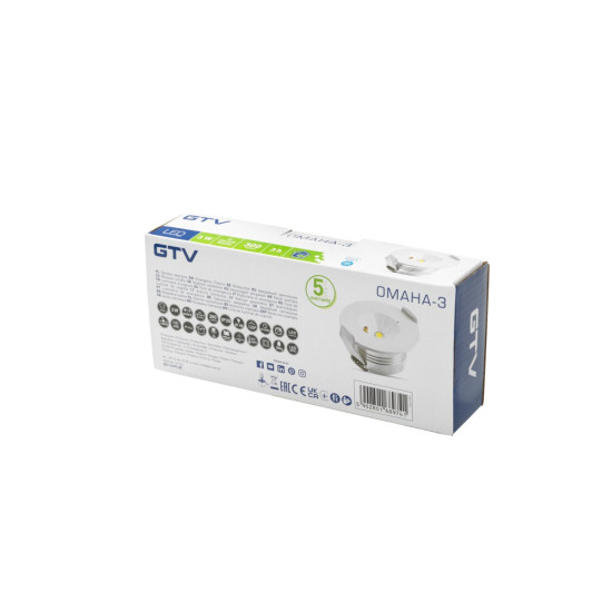 ZASILNA  LED SVETILKA OMAHA, 3W, 300 lm, 6400K, AC220-240V, IP20, 3 h, ENOSMERNA, TEST GUMB