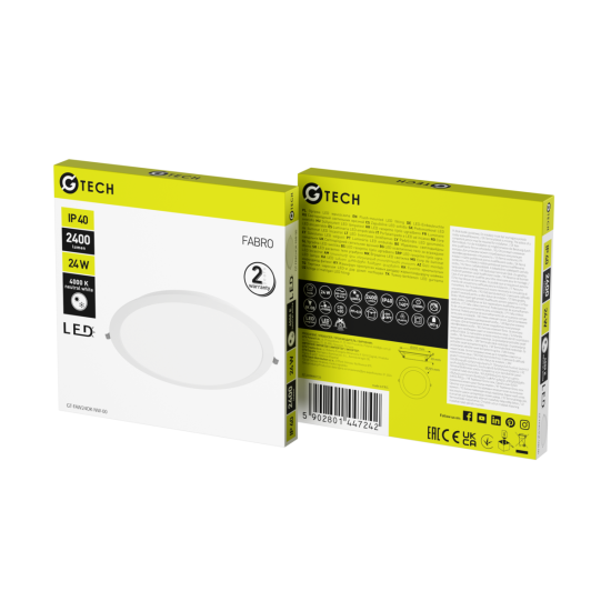 G-TECH LED SVETILKA FABRO, 24 W, 2400 lm, 4000K, AC220-240V, IP40, VGRADNI, OKROGEL, BELA
