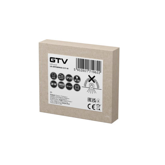 ARTE SVETILKA, LED, 38W, 3800lm, CCT, AC180-250V, 595x595mm, ČRNO