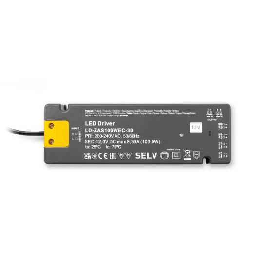 LED NAPAJANJE SLIM EASY CLICK 12V, 100W, ulaz 220-240VAC, IP20, dim.190x62x21 mm s mini pojačalom i kabelom