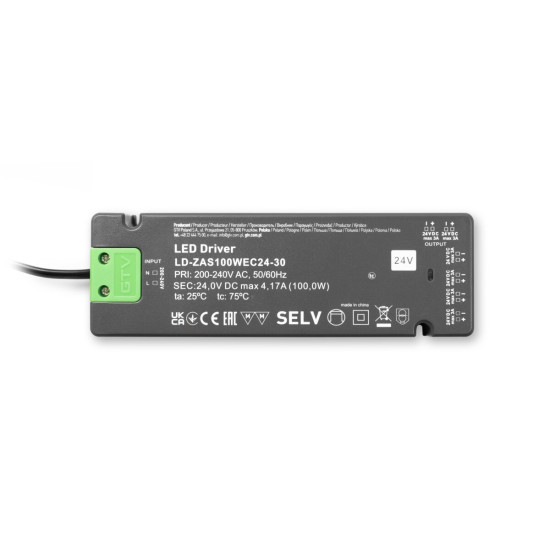 LED NAPAJALNIK TANEK EASY CLICK 24V,100W,input 220-240VAC,IP20,dim.190x62x21 mm Z MINI KONEKTORJEM IN KABEL