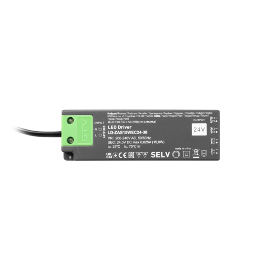LED NAPAJANJE SLIM EASY CLICK 24V, 15W, ulaz 220-240VAC, IP20, dimenzije 129x42x16 mm s mini pojačalom i kabelom