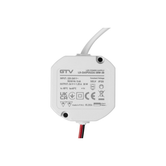 Može LED napajanje 24V, 30W, ulaz 220-240VAC, IP20, dim. 59x59x28 mm sa žicama od 200mm