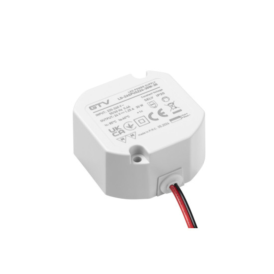 Može LED napajanje 24V, 30W, ulaz 220-240VAC, IP20, dim. 59x59x28 mm sa žicama od 200mm