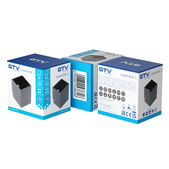ZIDNA LUČ CAMPIONE II, G9, IP20, max. 40 W, IP20, KVADRATEN, ČRNA