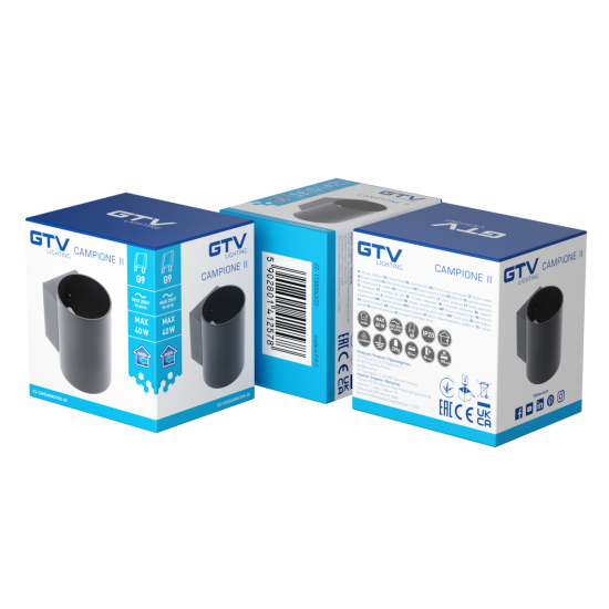 ZIDNA LUČ CAMPIONE II, G9, IP20, max. 40 W, IP20, OKROGEL, ČRNA