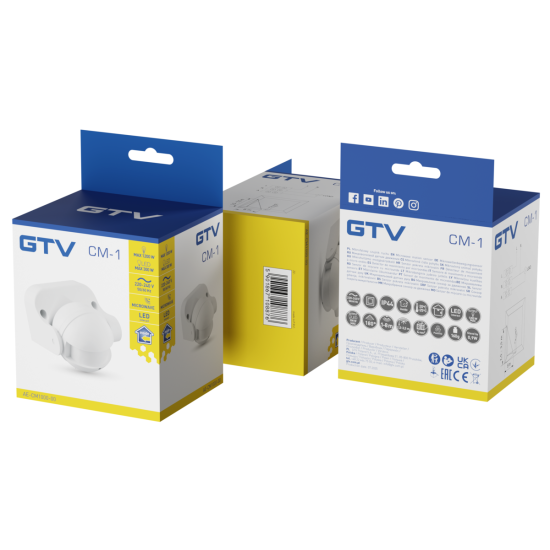 MIKROVALNAOVNI SENZOR GIBANJA  CM-1, max. 1200 W, KOT ZAZNAVANJA 180°, RAZDALJA 1-8 m ± 1.5-3.5 m, IP44, BELA