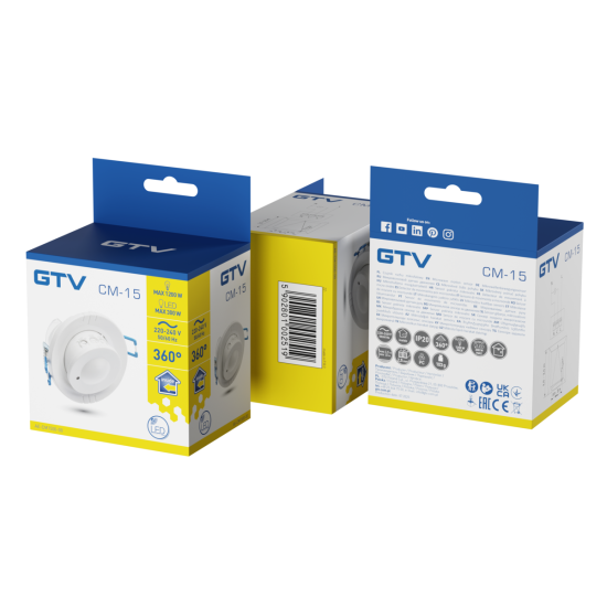 Mikrovalni senzor pokreta  CM-15, AC220-240V,50/60Hz,360°,IP20,u suradnji s  LED,ugradbeni,,bijeli