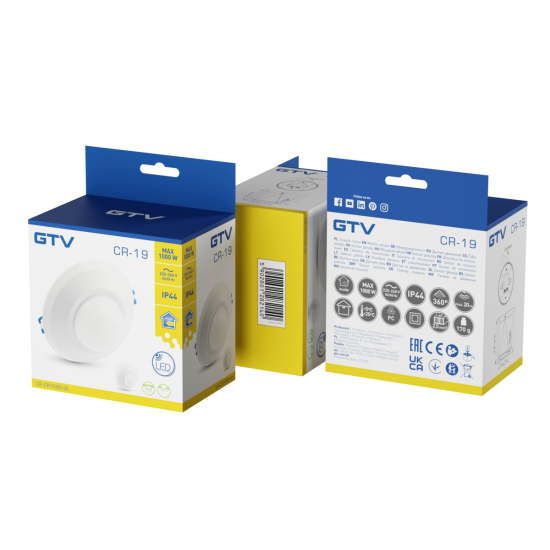 SENZOR GIBANJA CR-19, max. 1000 W, KOT ZAZNAVANJA 360°, RAZDALJA 20 m, IP44, BELA
