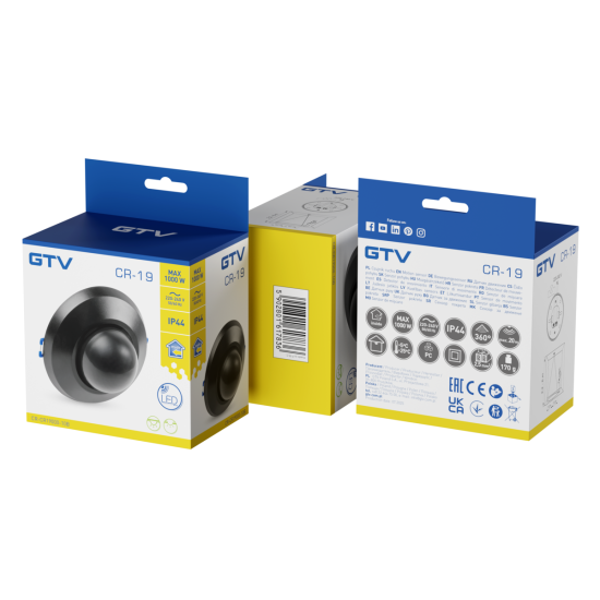 CR-19 SENZOR GIBANJA, max.1000W, AC220-240V, 360° KOT, 20m DOSEG, IP44, ČRNO