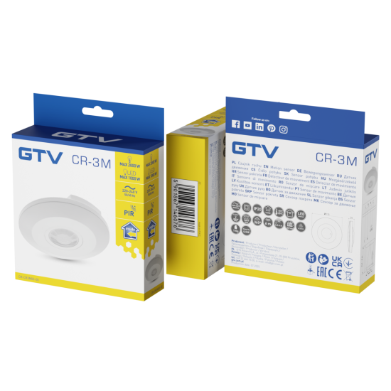 Senzor pokreta  CR-3 MINI, max 2000W, AC220-240V, 50/60Hz, kut detekcije  360*, domet  6m ± 2, 2- 4m, IP