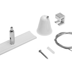 KOMPLET ZA OBEŠANJE TIRNICE, JEKLENICA 1.5 m, MONTAŽA 120 MM, BELA