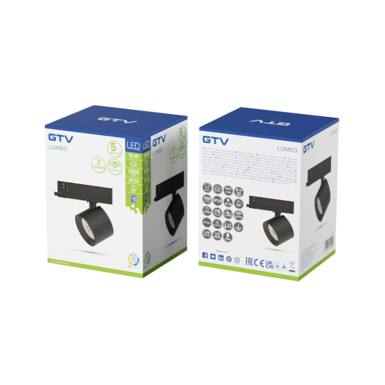 LUMEO LUČ ZA TIRNICO, LED, 15W, 1500lm, CCT, AC180-250V, 50°, CRI90+, ČRNO
