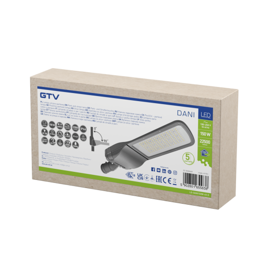 LED ULIČNA SVETILKA DANI, 150 W, 4000K, AC180-250V, IP66, 22500 lm, IK09, ENEC
