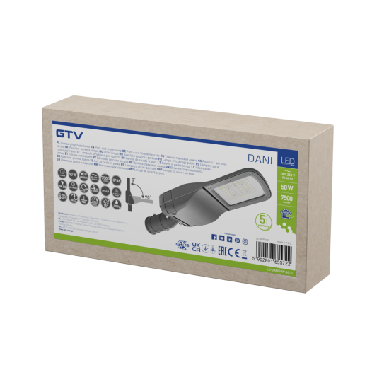 LED ULIČNA SVETILKA DANI, 50 W, 4000K, AC180-250V, IP66, 7500 lm, IK09, ENEC