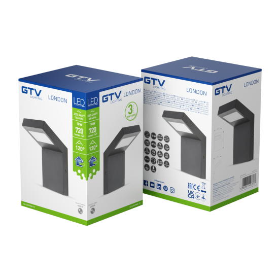 Vrtna svjetiljka LONDON LED,10W, 720lm, IP54,AC220-240V,50/60Hz,4000K, zidna svjetiljka, crna