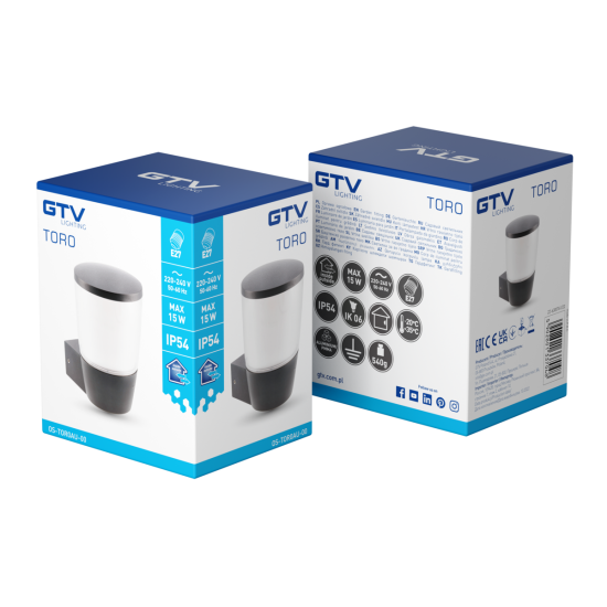 Vrtna svjetiljka TORA-AU, E27, MAX.15W, IP54, AC220-240V, 50-60Hz, gornja zidna svjetiljka, crna
