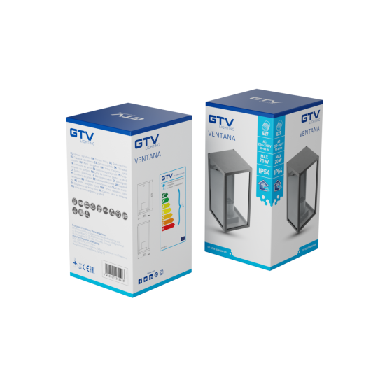 Vrtna svjetiljka VENTANA-AU,E27, MAX.20W,IP54,AC220-240V,50-60Hz,kinkiet prosty górny,crna