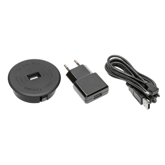 Bežični punjač s USB A brzim punjenjem s adapterom za napajanje od 18 W, crni