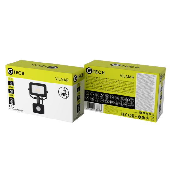 G-TECH reflektor s detektorom pokreta VILMAR, LED, 10W, 900lm, 6400K, AC220-240V, crna