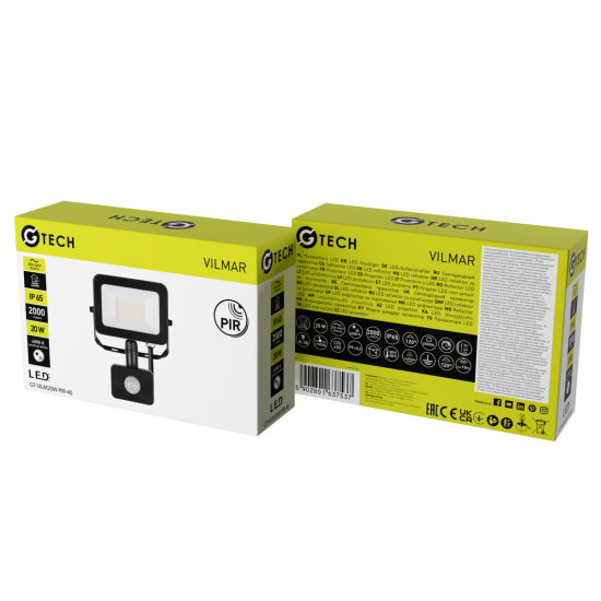 G-TECH reflektor s senzorom pokreta VILMAR, LED, 20W, 1800lm, 4000K, AC220-240V, crna