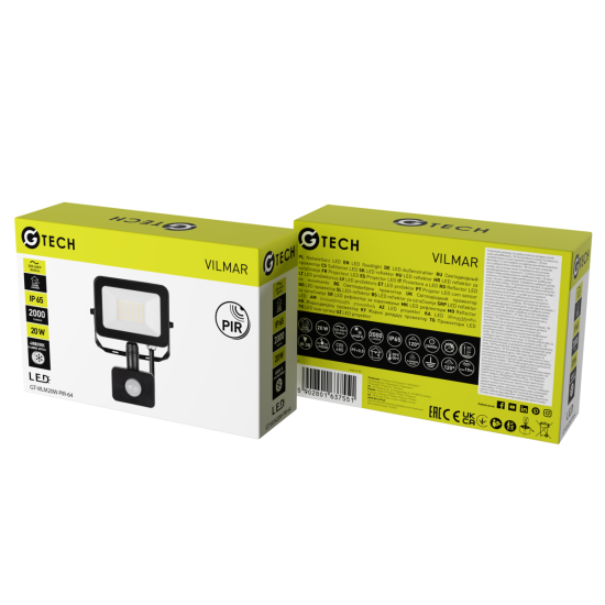 G-TECH reflektor s senzorom pokreta VILMAR, LED, 20W, 1800lm, 6400K, AC220-240V, crna