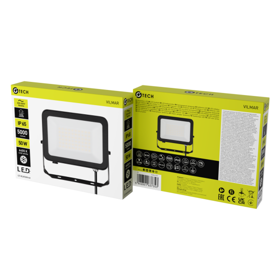 G-TECH reflektor VILMAR, LED, 50W, 5000lm, 6400K, AC220-240V, IP65, crna