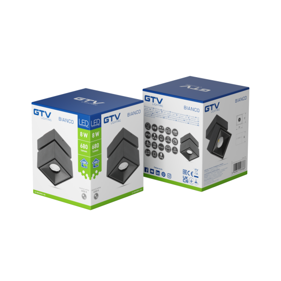 LED SVETILKA BIANCO, 8 W, 680 lm, 4000K, IP20, KVADRATEN, ČRNA