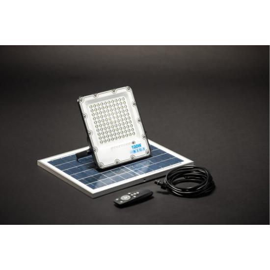 Solarni LED reflektor BRAVOS, 150W, 1500lm, 6400K, IP65, 120°, solarni panel, daljinski upravljač, 3y