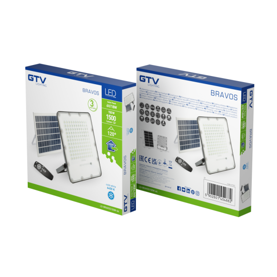 Solarni LED reflektor BRAVOS, 150W, 1500lm, 6400K, IP65, 120°, solarni panel, daljinski upravljač, 3y