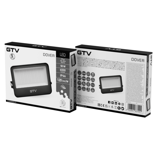 DOVER reflektor, LED, 50W, 6000lm, CCT, AC180-250V, IP66, siva