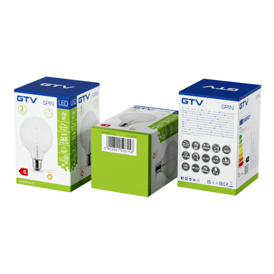 LED ŽARNICA SPIN, E27, G95, 4 W, 265 lm, 2200K, AC220-240V, 360°, PROZORNA