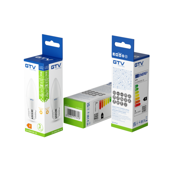 LED ŽARNICA E27, C30, 3 W, 260 lm, 3000K, AC220-240V, 160°