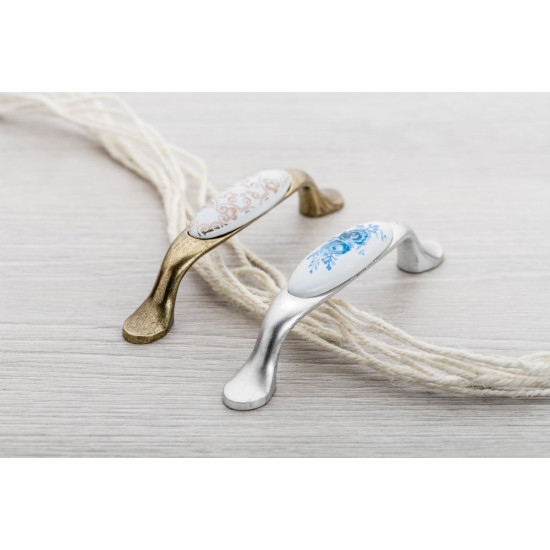 Porculanska ručkica 0728 A - plava ruža, srebro