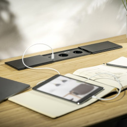 PRESTINO potopni namizni podaljšek, 2x schuko vtičnica, USB A+C, RJ45, HDMI, kabel 1,5m, črna