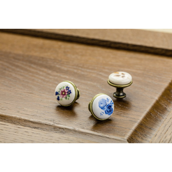 Porcelanasti gumb ročaj, modra roža WP-0728 J4