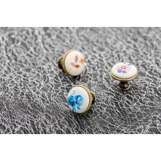 Porcelanasti gumb ročaj, modra roža WP-0728 J4