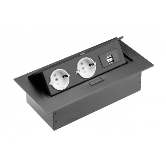 Stolni produžni kabel, 2x schuko utičnica, 2xUSB, bez kabela, crni