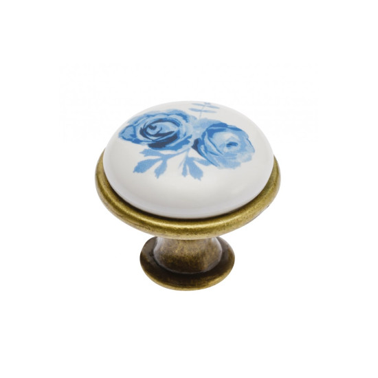 Porcelanasti gumb ročaj, modra roža WP-0728 J4