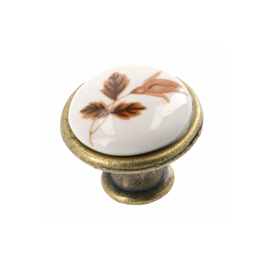 Porculanska gumb ručka (staro zlato) smeđi cvijet, WP-0728 JB