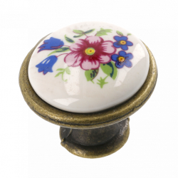 Porculanska gumb ručka (staro zlato) smeđi cvijet, WP-0728 JR