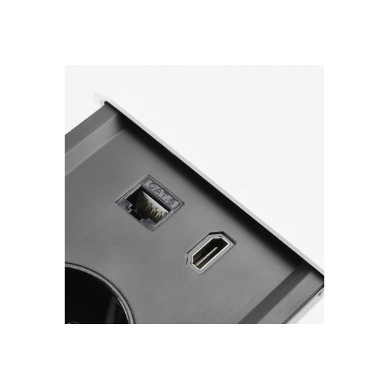 PRESTINO vgradni mizni podaljšek, 2x francoska vtičnica, USB A+C, RJ45, HDMI, kabel 1,5m, beli